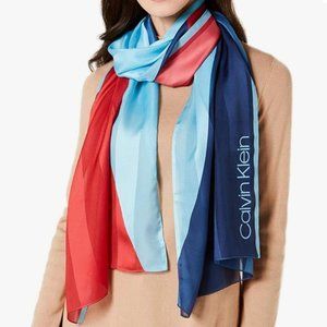 Calvin Klein Color Blocked Satin Stripe Scarf